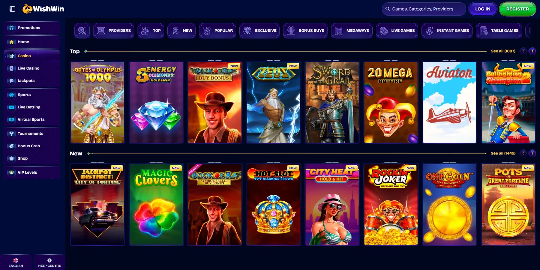 Les jeux proposés sur WishWin Casino