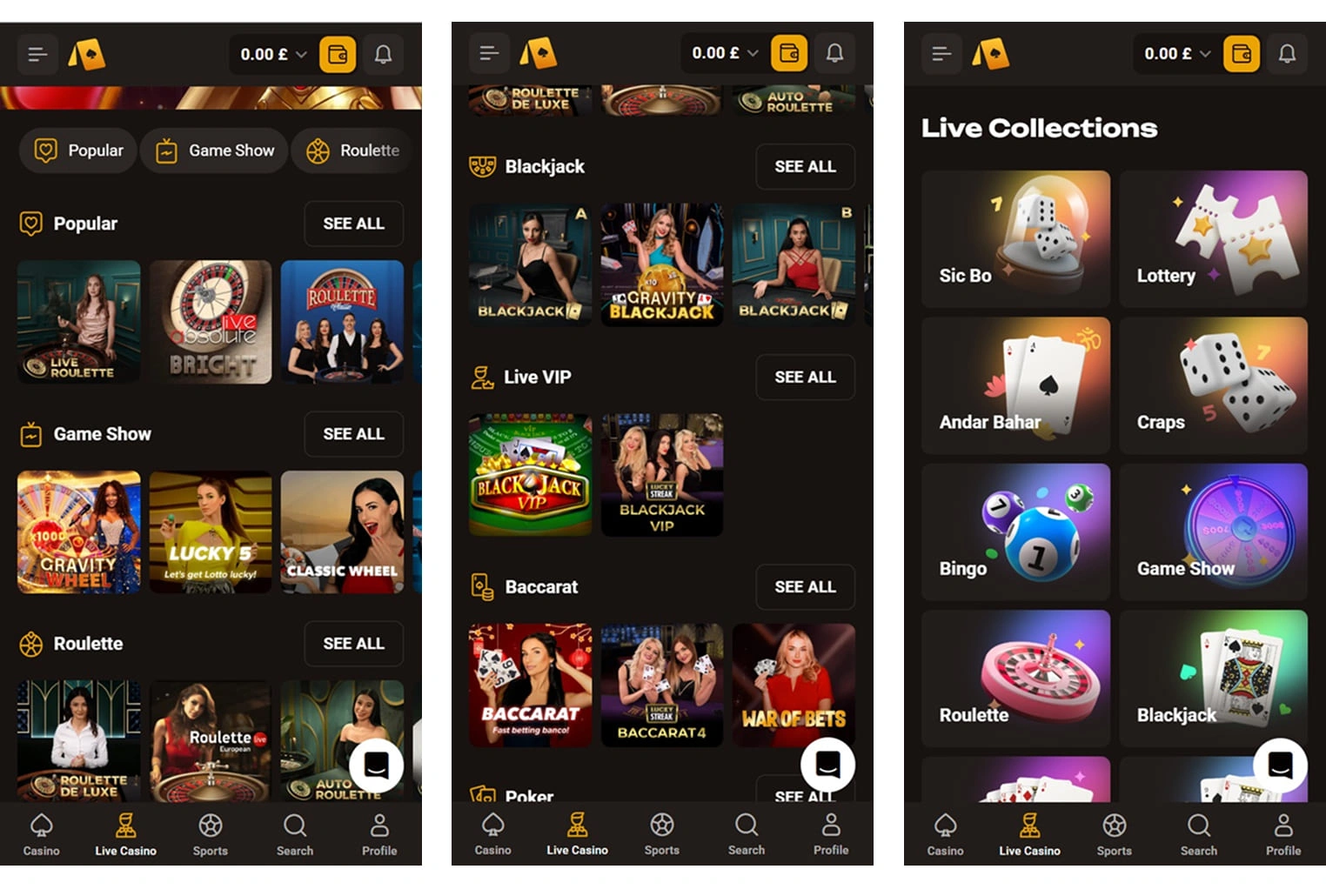 🎥  SLOTLAIR Live casino : une section clairement mise en avant