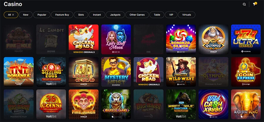 🎮Winhero Catalogue de jeux : slots, table games et live casino
